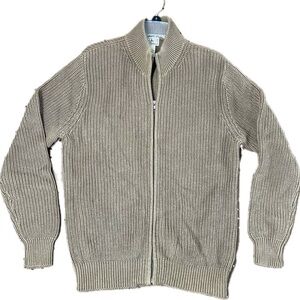 L.L. BEAN Men Full Zip Mock Collar Knit Sweater Brown Reg-Med 0 FHT 4 100 Cotton